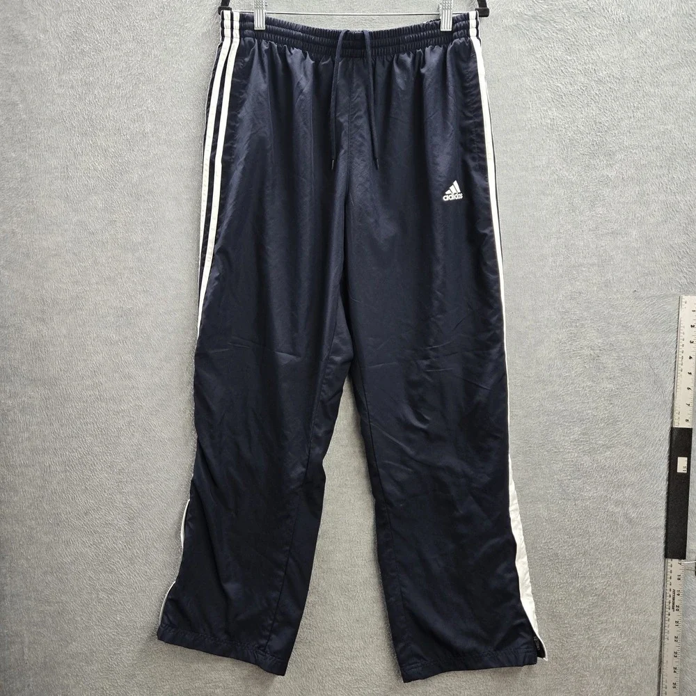 Adidas Men Activewear Pants L Navy Nylon Polyester Track Logo 30